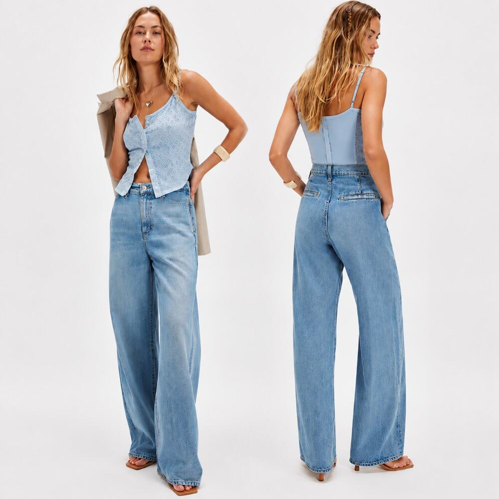 Citizens of Humanity Ayla Polish Wide-Leg Trouser Jeans Chalice Blue Sz 26 NWOT